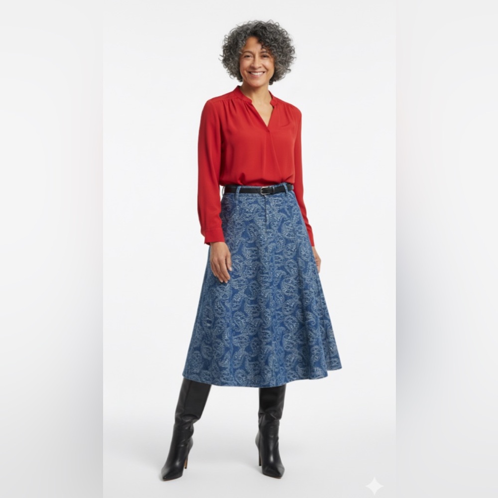 sold Free Assembly Mid Rise Panel Midi Skirt Lapis Wash Size 16 ($) 5762